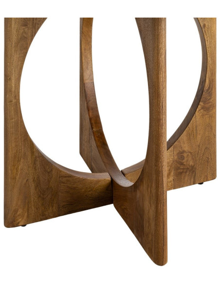 Grande Table à manger rétro chic Ronde 6 personnes 125 cm Bois de manguier Miel Calma 