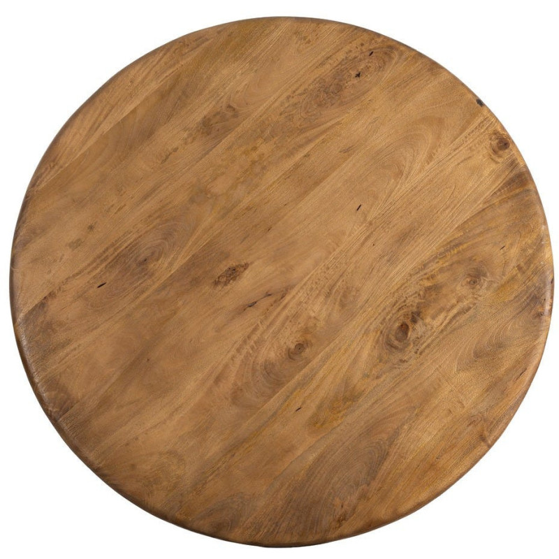 Grande Table à manger rétro chic Ronde 6 personnes 125 cm Bois de manguier Miel Calma 