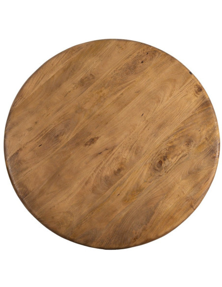 Grande Table à manger rétro chic Ronde 6 personnes 125 cm Bois de manguier Miel Calma 