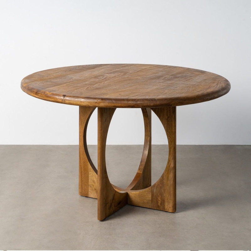 Grande Table à manger rétro chic Ronde 6 personnes 125 cm Bois de manguier Miel Calma 