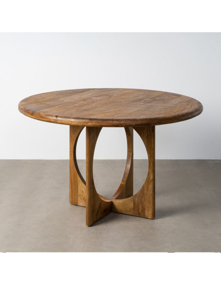 Grande Table à manger rétro chic Ronde 6 personnes 125 cm Bois de manguier Miel Calma 