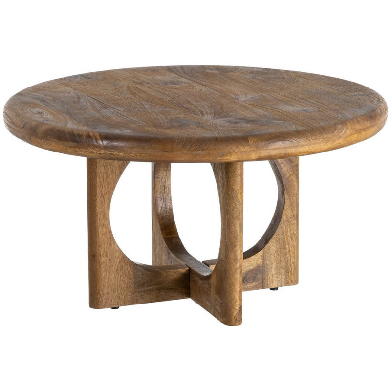 Table basse rétro chic Ronde 77 cm Bois de manguier Miel Calma 