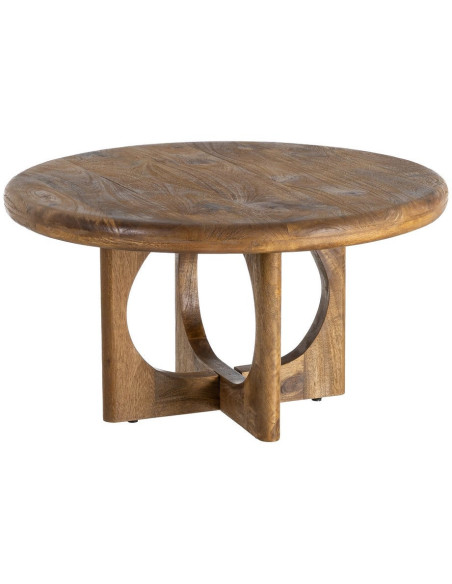Table basse rétro chic Ronde 77 cm Bois de manguier Miel Calma 