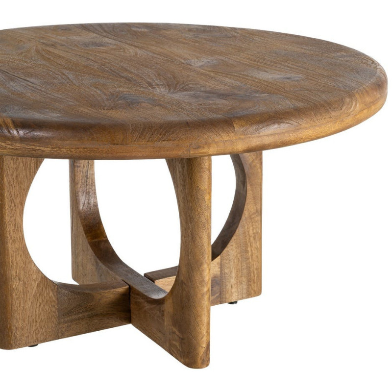 Table basse rétro chic Ronde 77 cm Bois de manguier Miel Calma 