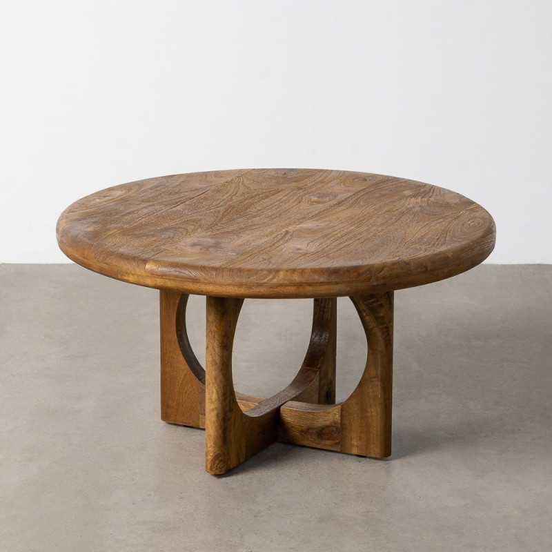 Table basse rétro chic Ronde 77 cm Bois de manguier Miel Calma 
