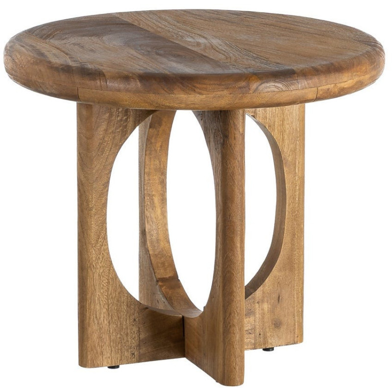 Table basse rétro chic Ronde 55 cm Bois de manguier Miel Calma 