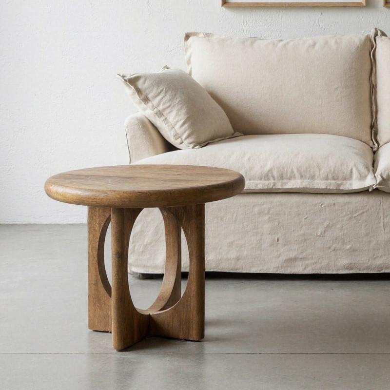 Table basse rétro chic Ronde 55 cm Bois de manguier Miel Calma 