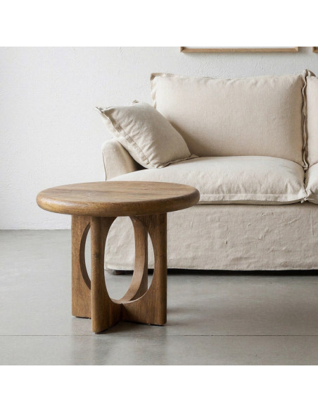 Table basse rétro chic Ronde 55 cm Bois de manguier Miel Calma 
