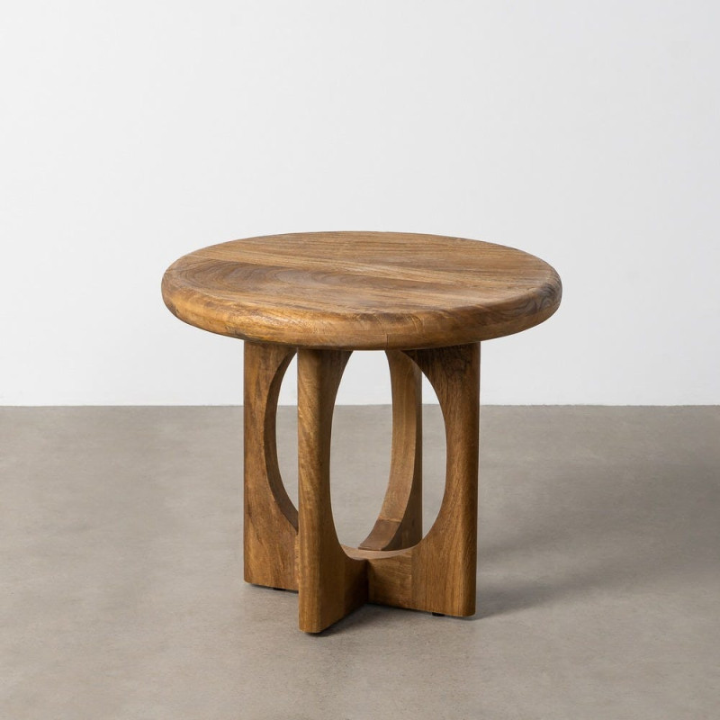 Table basse rétro chic Ronde 55 cm Bois de manguier Miel Calma 