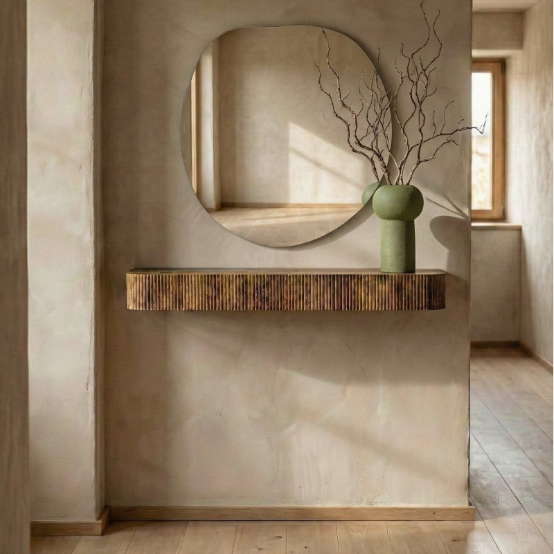 Console murale suspendue Arrondie 75 cm Bois de manguier Miel Savia 