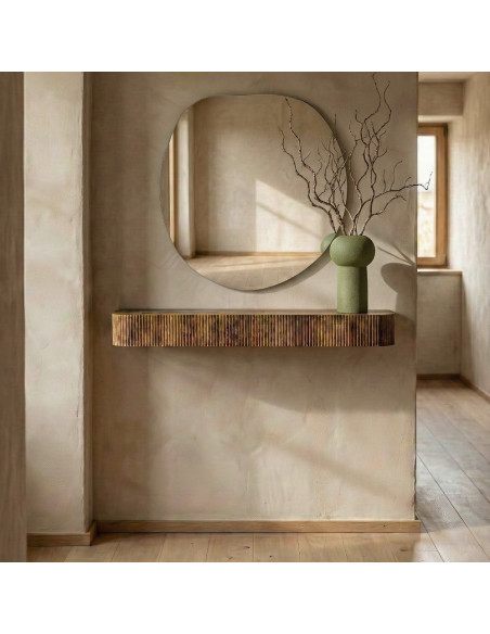 Console murale suspendue Arrondie 75 cm Bois de manguier Miel Savia 