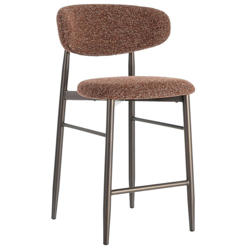 Lot de 2 Tabourets de bar rétro chic Tissu Rouge brique Chiné Métal Noir Mat Brasa 