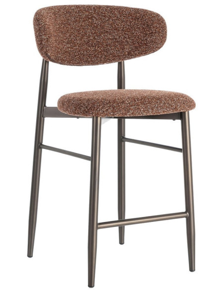 Lot de 2 Tabourets de bar rétro chic Tissu Rouge brique Chiné Métal Noir Mat Brasa 