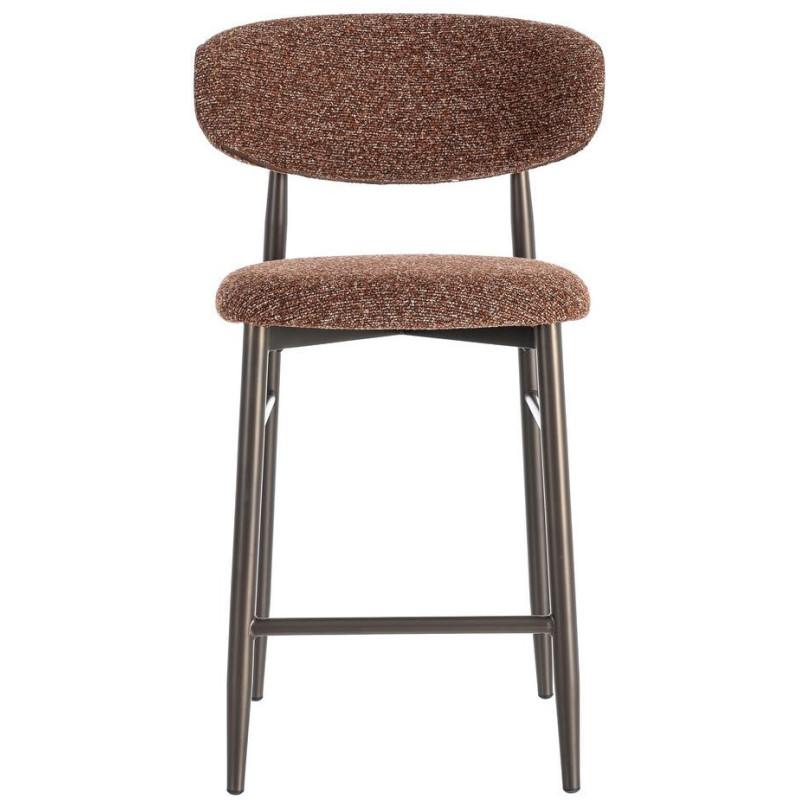 Lot de 2 Tabourets de bar rétro chic Tissu Rouge brique Chiné Métal Noir Mat Brasa 