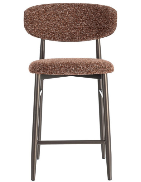 Lot de 2 Tabourets de bar rétro chic Tissu Rouge brique Chiné Métal Noir Mat Brasa 