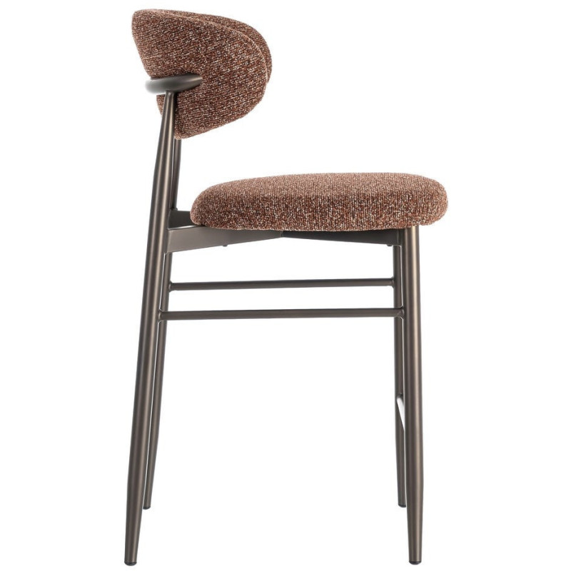 Lot de 2 Tabourets de bar rétro chic Tissu Rouge brique Chiné Métal Noir Mat Brasa 