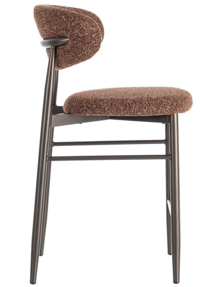 Lot de 2 Tabourets de bar rétro chic Tissu Rouge brique Chiné Métal Noir Mat Brasa 