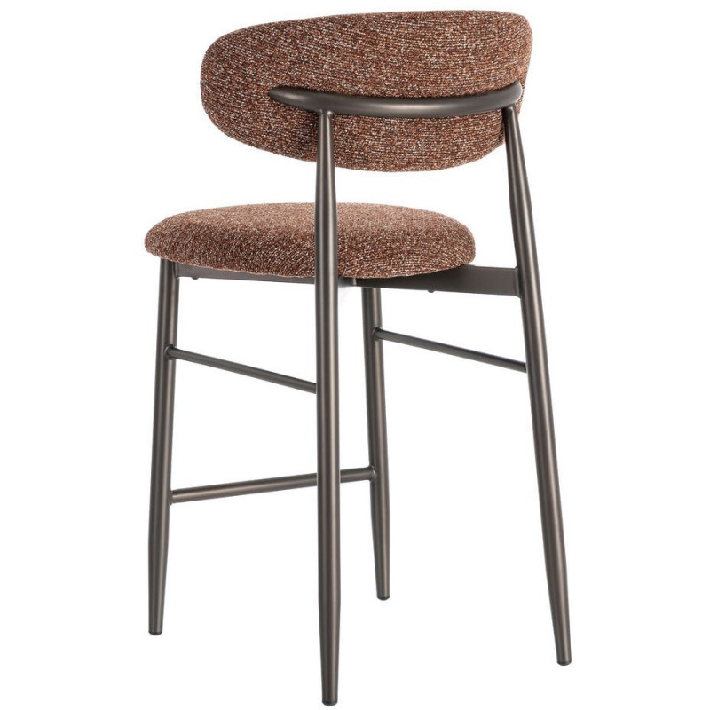 Lot de 2 Tabourets de bar rétro chic Tissu Rouge brique Chiné Métal Noir Mat Brasa 