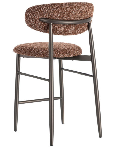 Lot de 2 Tabourets de bar rétro chic Tissu Rouge brique Chiné Métal Noir Mat Brasa 