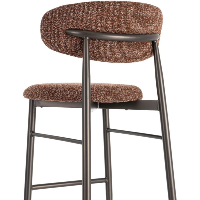 Lot de 2 Tabourets de bar rétro chic Tissu Rouge brique Chiné Métal Noir Mat Brasa 