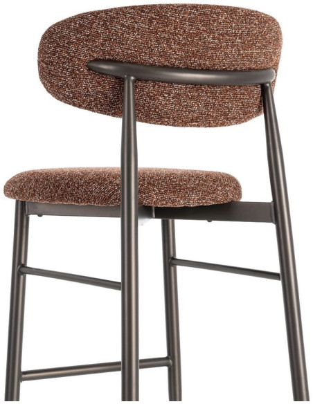 Lot de 2 Tabourets de bar rétro chic Tissu Rouge brique Chiné Métal Noir Mat Brasa 