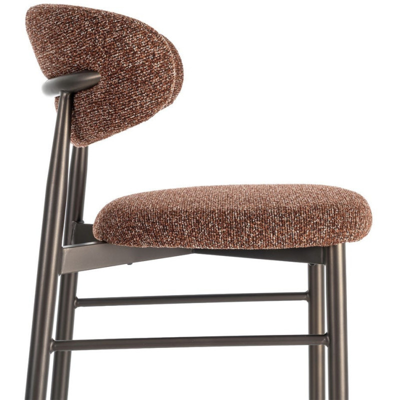 Lot de 2 Tabourets de bar rétro chic Tissu Rouge brique Chiné Métal Noir Mat Brasa 