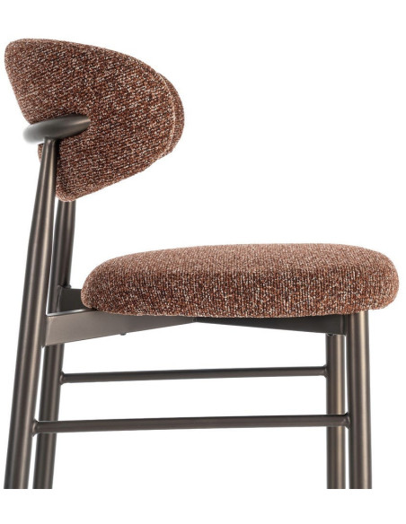 Lot de 2 Tabourets de bar rétro chic Tissu Rouge brique Chiné Métal Noir Mat Brasa 