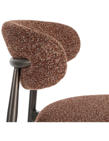 Lot de 2 Tabourets de bar rétro chic Tissu Rouge brique Chiné Métal Noir Mat Brasa 