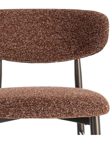 Lot de 2 Tabourets de bar rétro chic Tissu Rouge brique Chiné Métal Noir Mat Brasa 