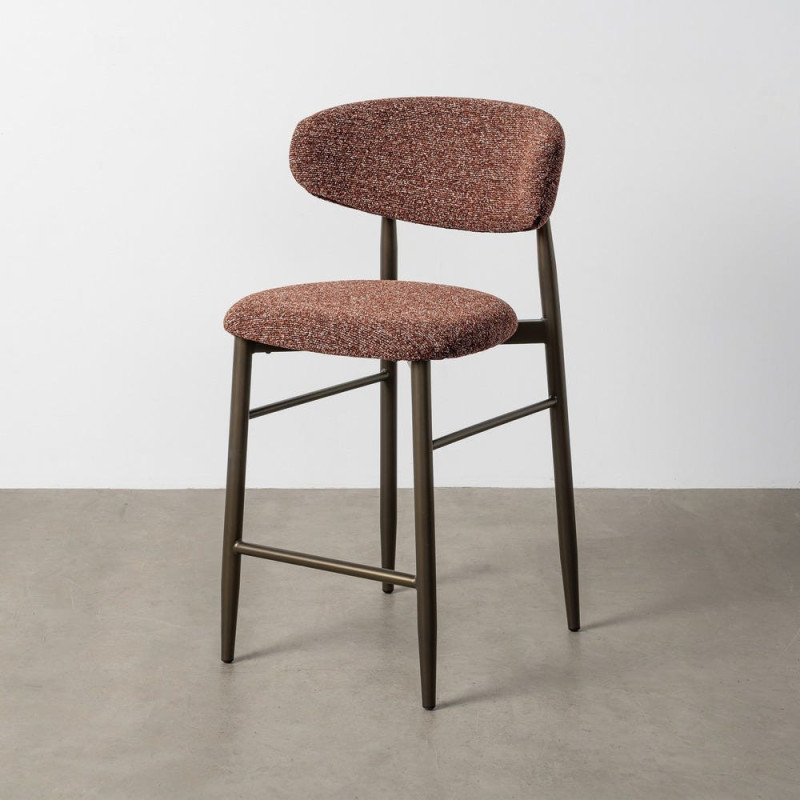 Lot de 2 Tabourets de bar rétro chic Tissu Rouge brique Chiné Métal Noir Mat Brasa 