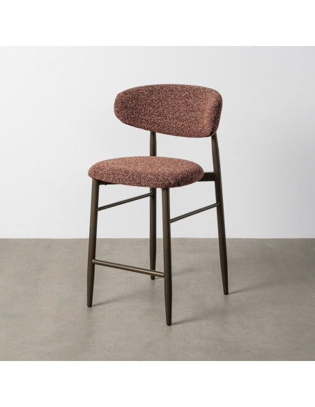 Lot de 2 Tabourets de bar rétro chic Tissu Rouge brique Chiné Métal Noir Mat Brasa 