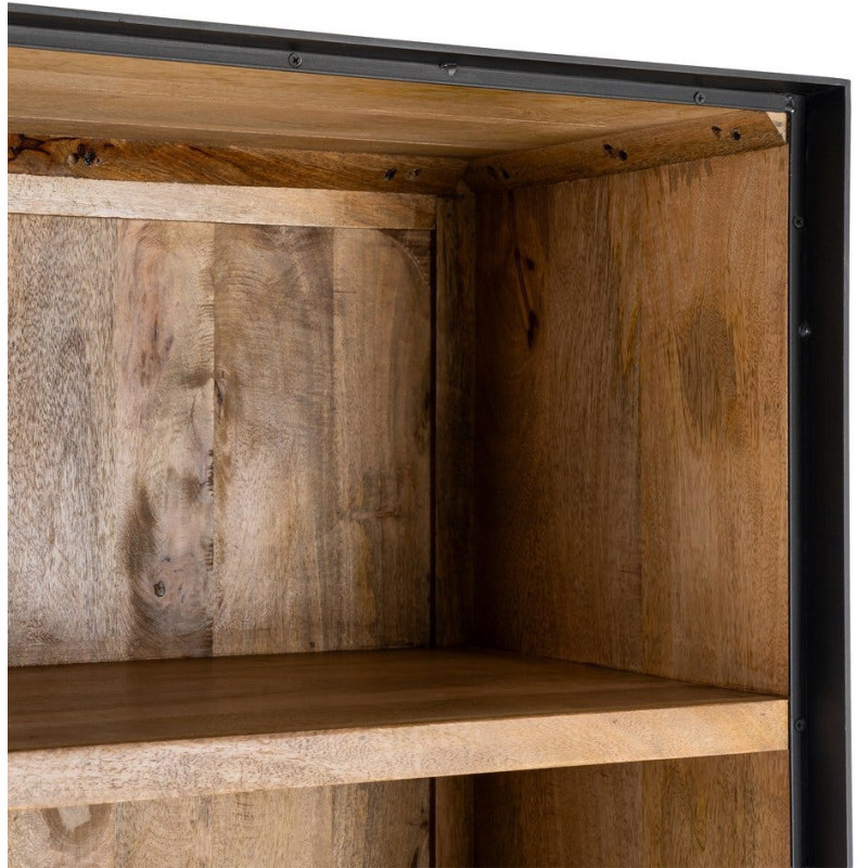 Grande Bibliothèque industrielle chic 2 portes 3 étagères Bois de manguier Naturel Métal Noir Ohio 