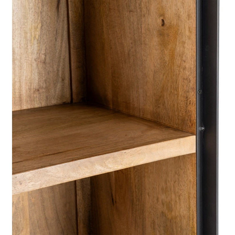 Grande Bibliothèque industrielle chic 2 portes 3 étagères Bois de manguier Naturel Métal Noir Ohio 