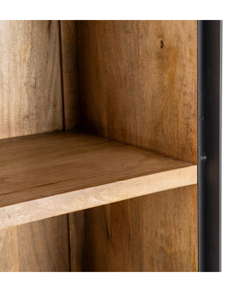 Grande Bibliothèque industrielle chic 2 portes 3 étagères Bois de manguier Naturel Métal Noir Ohio 