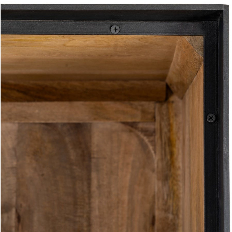 Grande Bibliothèque industrielle chic 2 portes 3 étagères Bois de manguier Naturel Métal Noir Ohio 