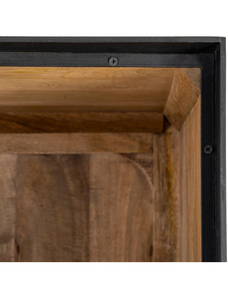 Grande Bibliothèque industrielle chic 2 portes 3 étagères Bois de manguier Naturel Métal Noir Ohio 