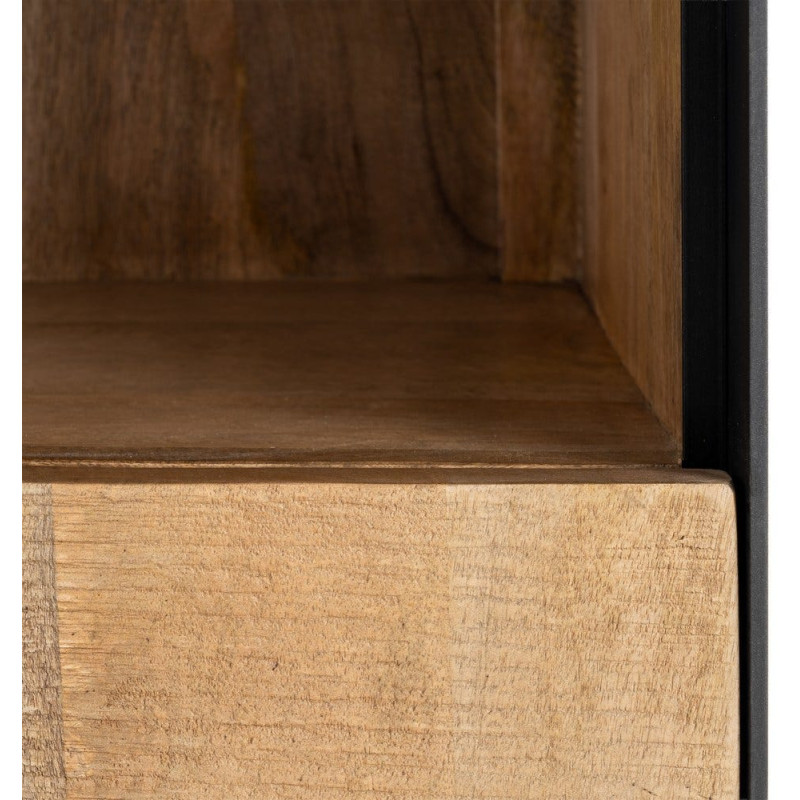 Grande Bibliothèque industrielle chic 2 portes 3 étagères Bois de manguier Naturel Métal Noir Ohio 