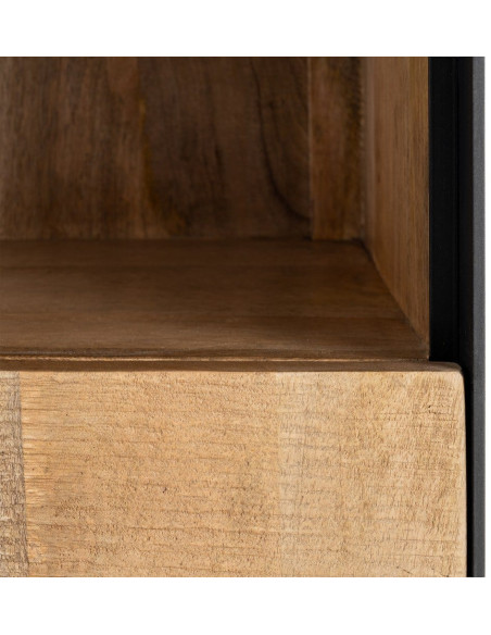 Grande Bibliothèque industrielle chic 2 portes 3 étagères Bois de manguier Naturel Métal Noir Ohio 