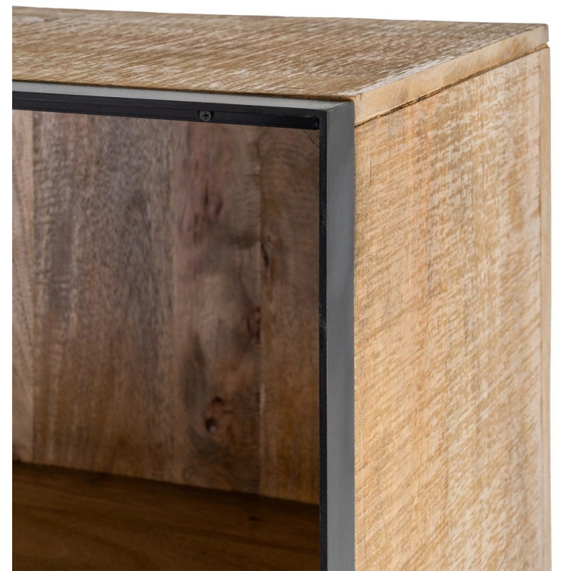 Grande Bibliothèque industrielle chic 2 portes 3 étagères Bois de manguier Naturel Métal Noir Ohio 