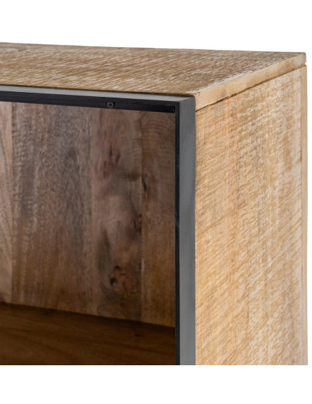 Grande Bibliothèque industrielle chic 2 portes 3 étagères Bois de manguier Naturel Métal Noir Ohio 