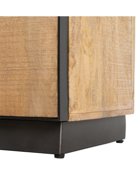 Grande Bibliothèque industrielle chic 2 portes 3 étagères Bois de manguier Naturel Métal Noir Ohio 