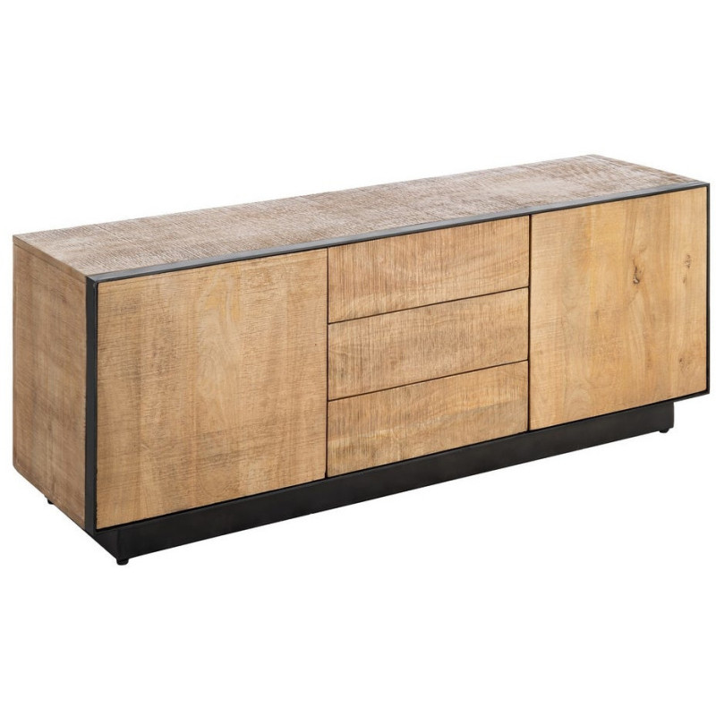 Buffet bahut industriel chic Bas 150 cm Bois de manguier Naturel Métal Noir Ohio 