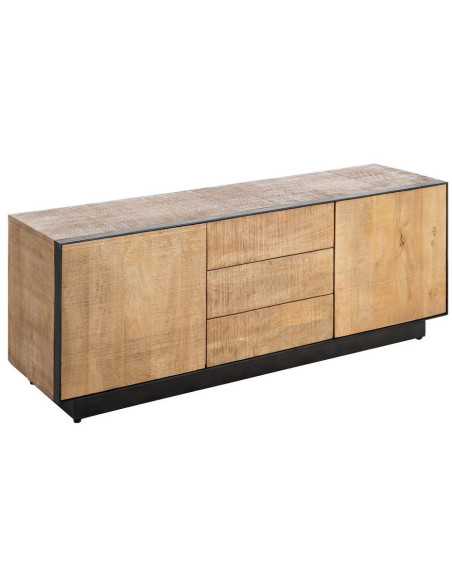Buffet bahut industriel chic Bas 150 cm Bois de manguier Naturel Métal Noir Ohio 
