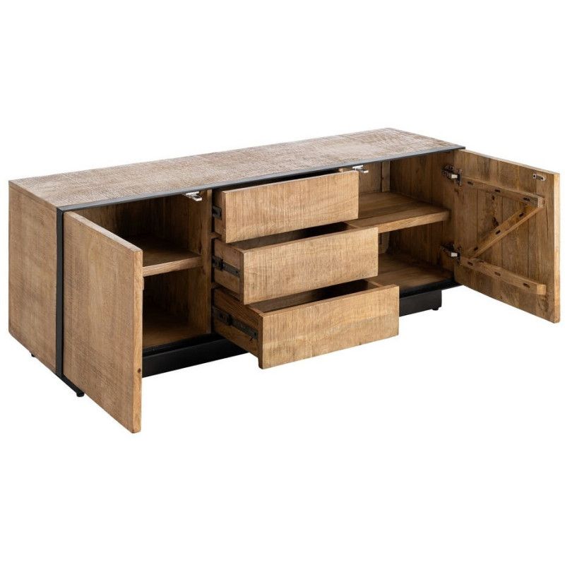 Buffet bahut industriel chic Bas 150 cm Bois de manguier Naturel Métal Noir Ohio 