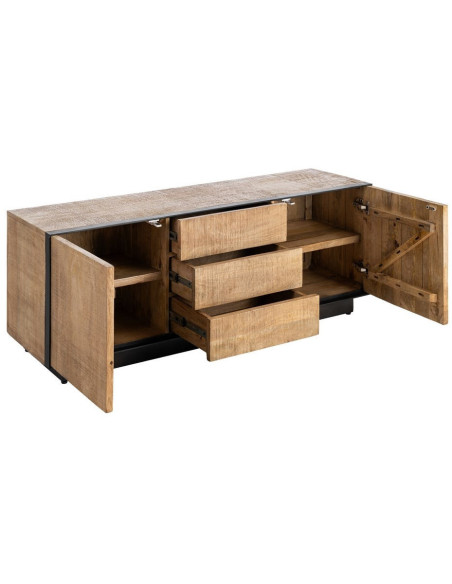 Buffet bahut industriel chic Bas 150 cm Bois de manguier Naturel Métal Noir Ohio 