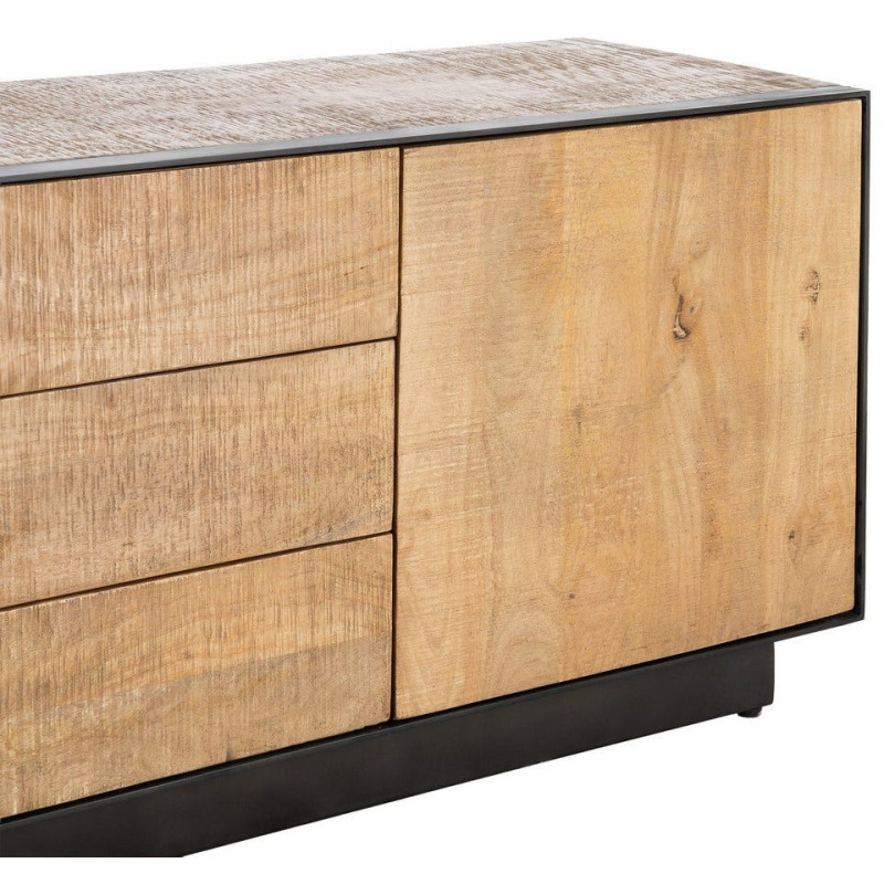 Buffet bahut industriel chic Bas 150 cm Bois de manguier Naturel Métal Noir Ohio 