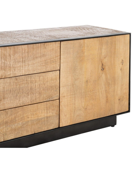 Buffet bahut industriel chic Bas 150 cm Bois de manguier Naturel Métal Noir Ohio 