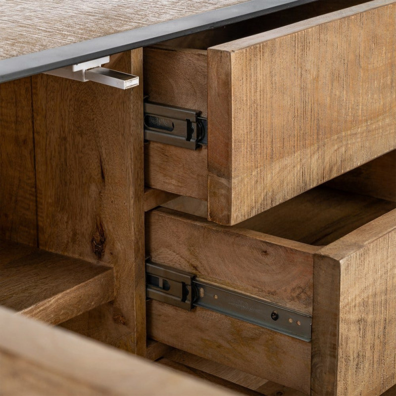 Buffet bahut industriel chic Bas 150 cm Bois de manguier Naturel Métal Noir Ohio 