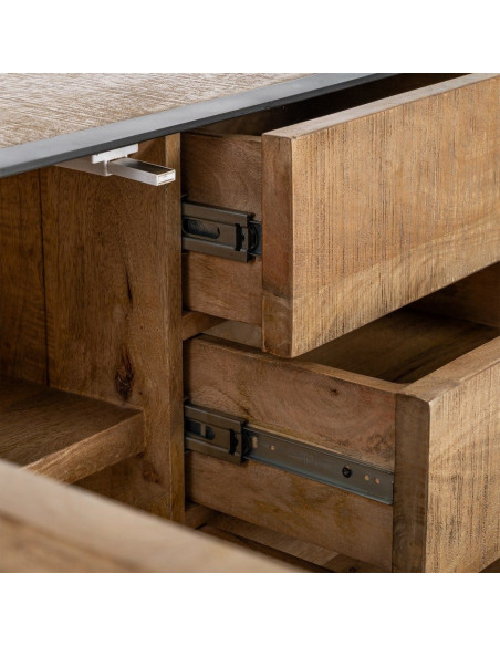 Buffet bahut industriel chic Bas 150 cm Bois de manguier Naturel Métal Noir Ohio 