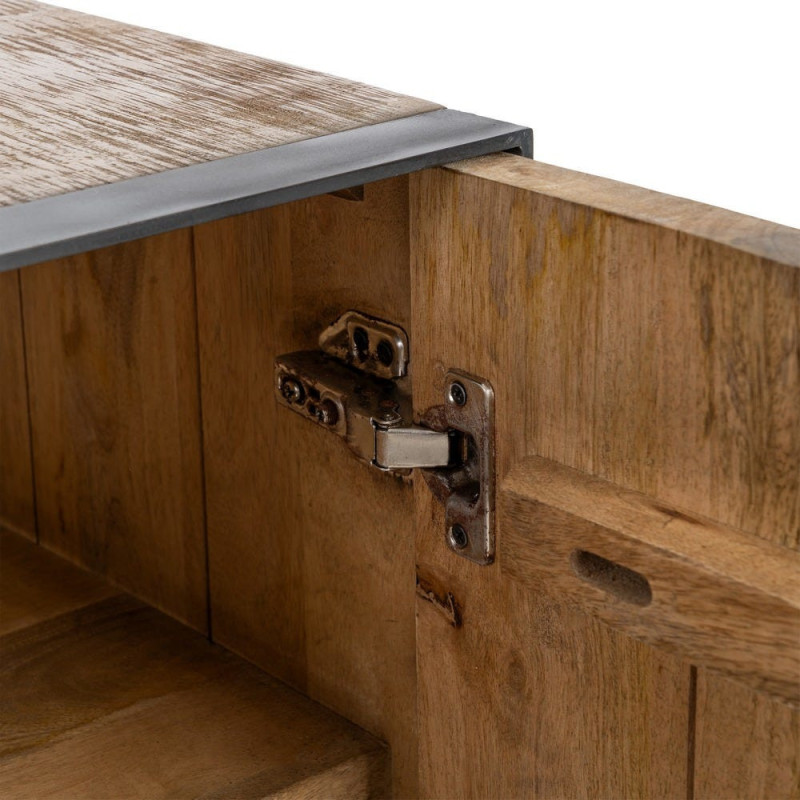 Buffet bahut industriel chic Bas 150 cm Bois de manguier Naturel Métal Noir Ohio 